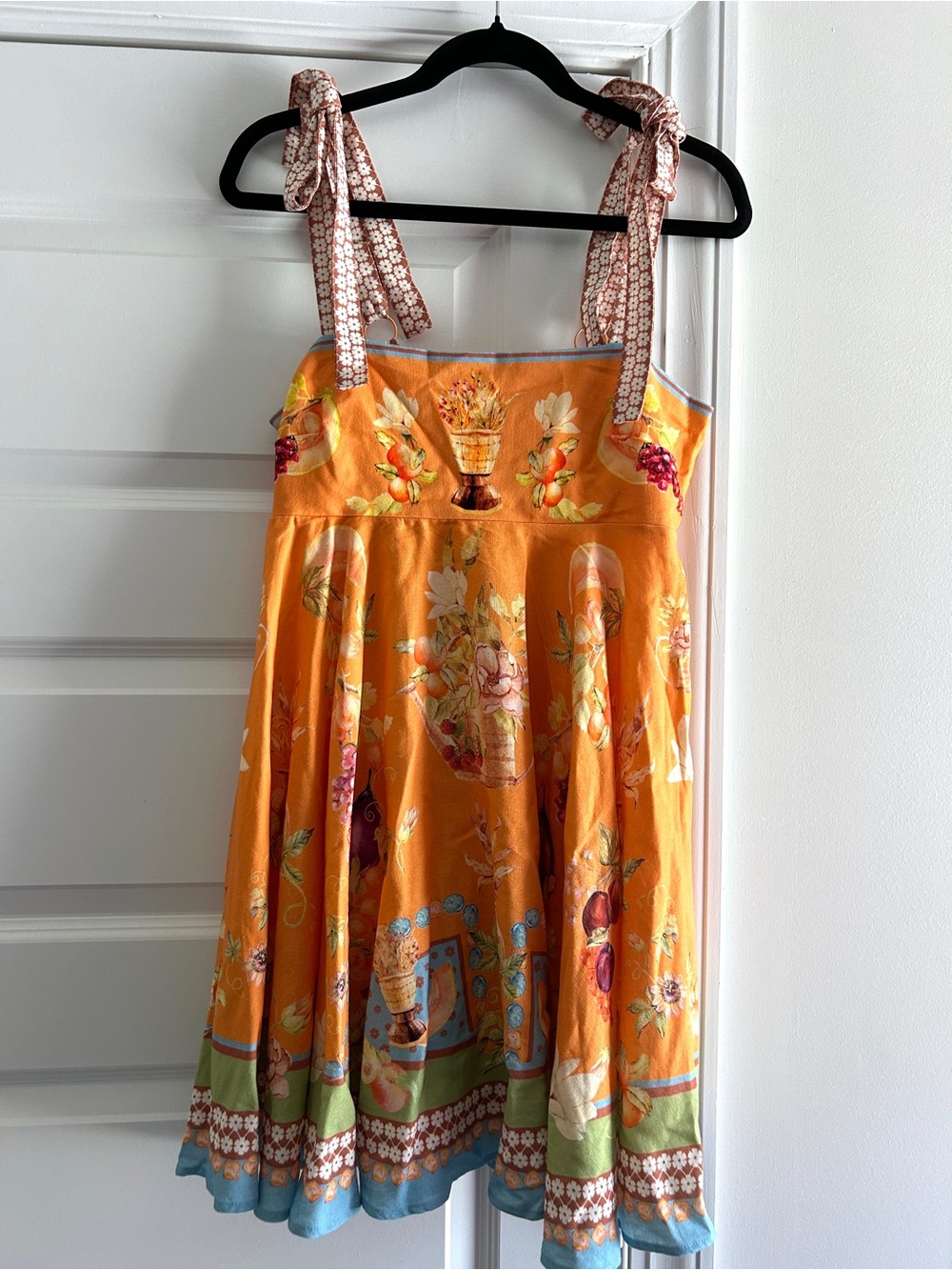 Caroline Constas Orange Floral Tie-Shoulder Mini Dress